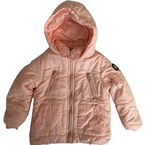 𝅺jessica Simpson Toddler Hoodie Puffer Pink Jacket 24 Months